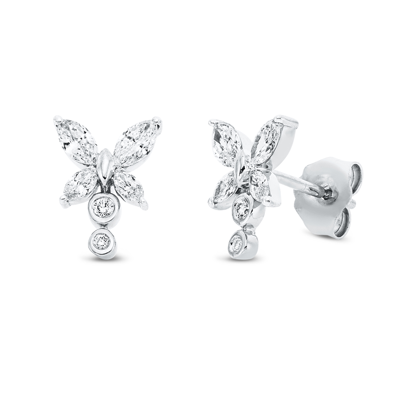 Ohrstecker 18 kt WG, 2 Brill. 0,03 ct, 4 Nav. 0,13 ct, 4 Nav. 0,34 ct, 2 Brill. 0,01 ct, TW-si