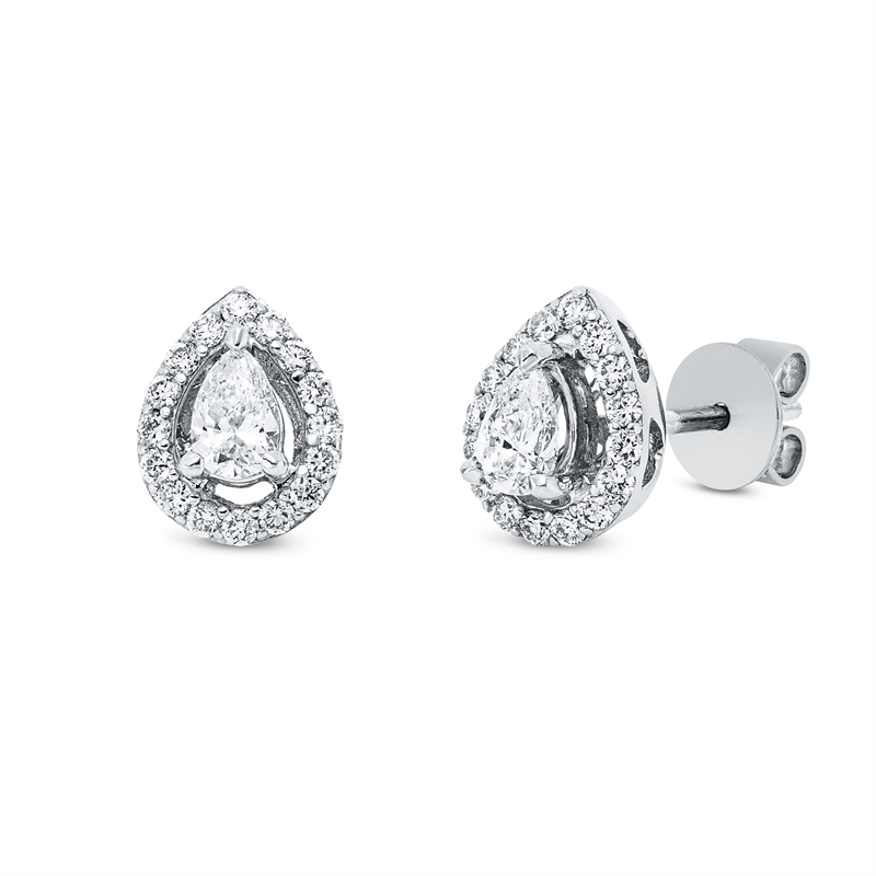 Ohrstecker 18 kt WG, 2 Tropfen 0,38 ct, TW-si, 32 Brill. 0,28 ct, TW-si