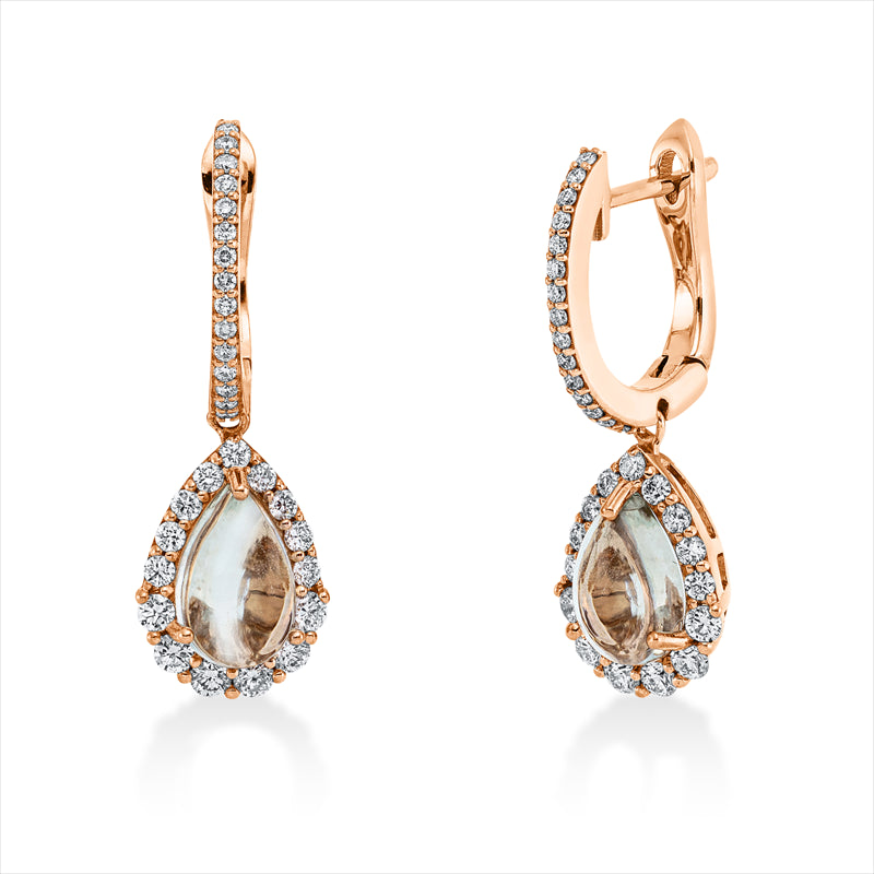 Ohrschmuck 18 kt RG, 60 Brill. 0,52 ct, TW-si, 2 Amethyste 1,87 ct grün