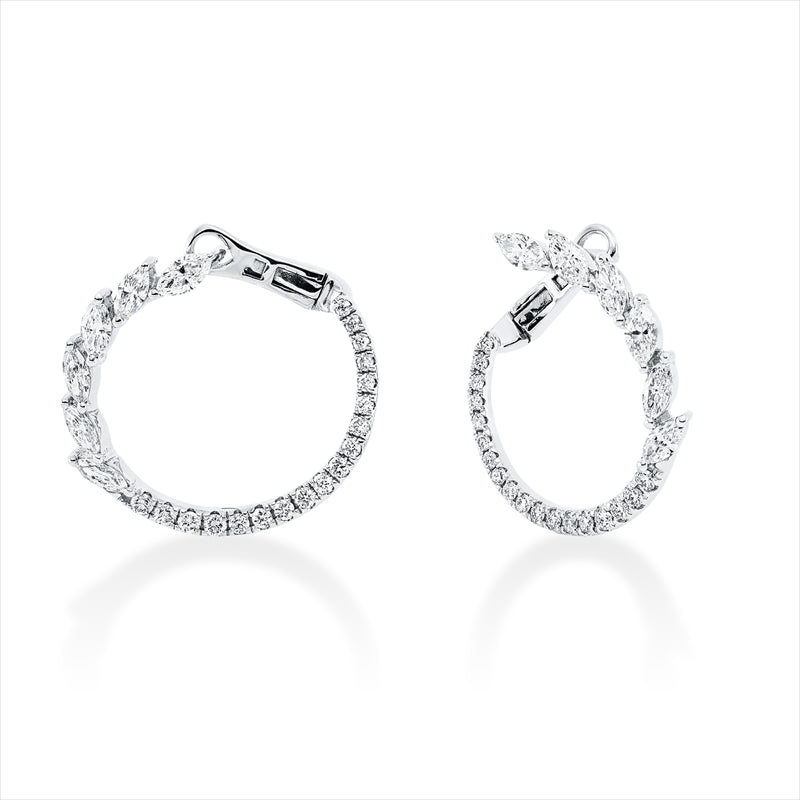 Creolen 18 kt WG, 12 Nav. 0,65 ct, TW-vsi, 36 Brill. 0,29 ct, TW-si