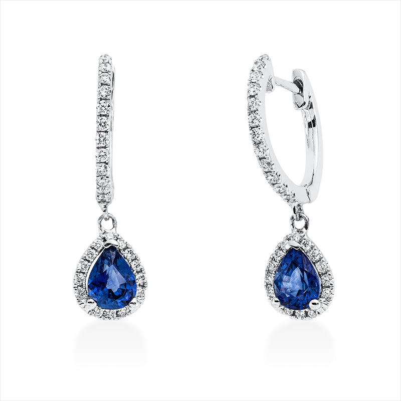 Ohrschmuck 18 kt WG, 52 Brill. 0,26 ct, TW-si, 2 Saphire 1,00 ct blau