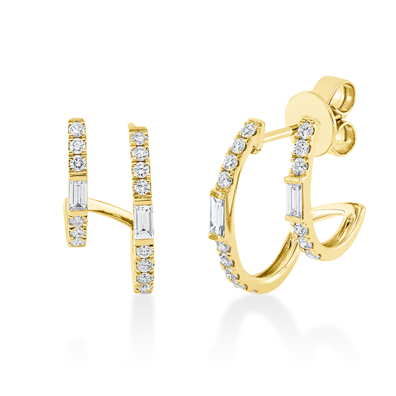 Ohrschmuck 18 kt GG, 2 Bag. 0,14 ct, TW-si, 2 Bag. 0,07 ct, TW-si, 30 Brill. 0,40 ct, TW-si