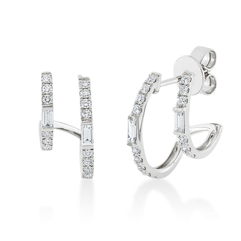 Ohrschmuck 18 kt WG, 2 Bag. 0,10 ct, TW-si, 2 Bag. 0,14 ct, TW-si, 30 Brill. 0,40 ct, TW-si