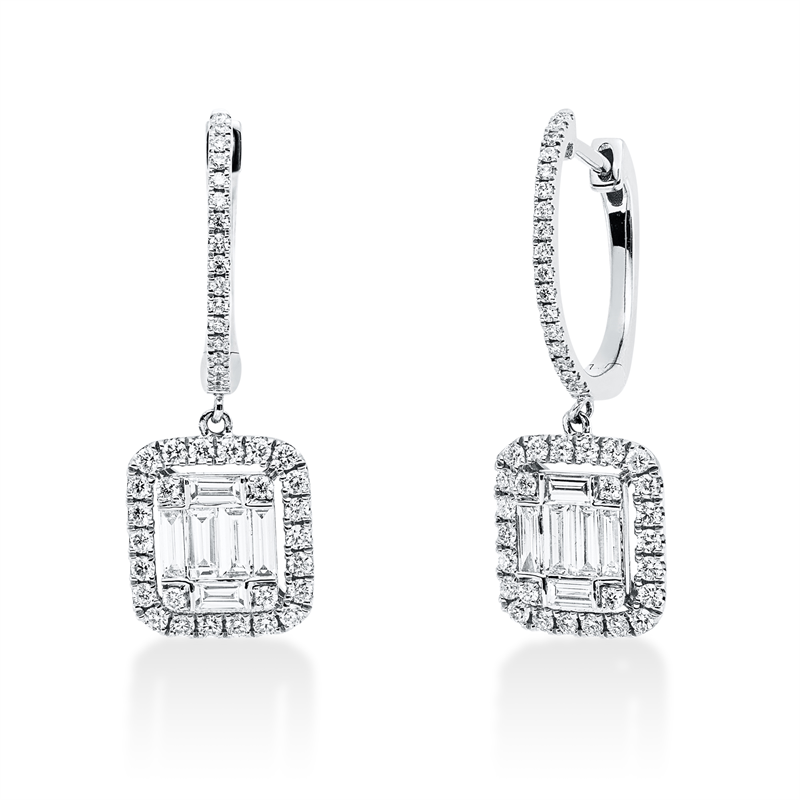 Ohrschmuck 18 kt WG, 12 Bag. 0,49 ct, TW-si, 86 Dia. 0,52 ct, TW-si
