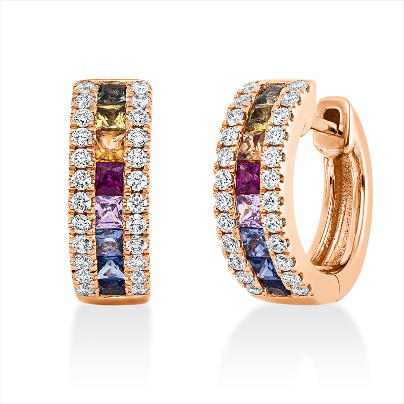 Creolen 18 kt RG, 48 Brill. 0,34 ct, TW-si, 16 Saphire 0,82 ct multicolor