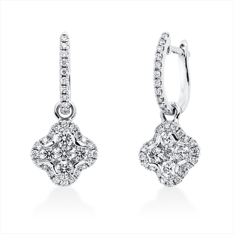 Ohrschmuck 18 kt WG, 10 Brill. 0,35 ct, TW-si, 70 Brill. 0,96 ct, TW-vsi/si