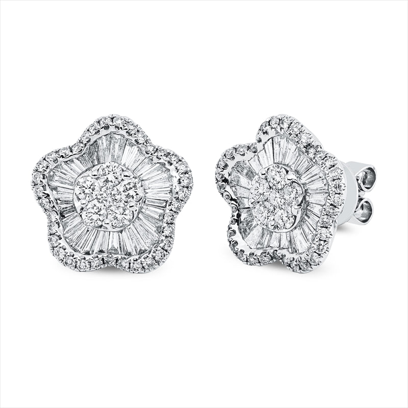 Ohrstecker 18 kt WG, 32 Trap. 0,88 ct, TW-si, 82 Brill. 1,19 ct, TW-si