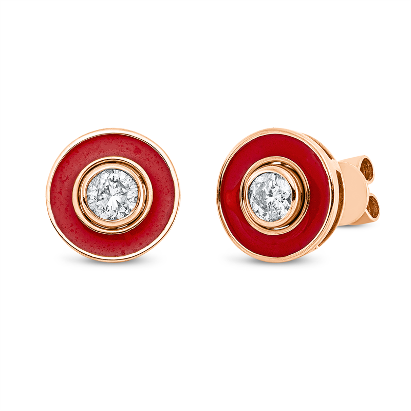 Ohrstecker 18 kt RG, 2 Brill. 0,38 ct, TW-si, 2 Emaille rot
