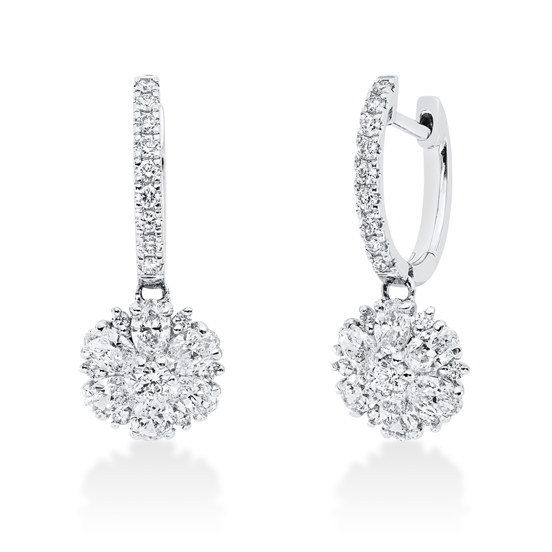 Ohrschmuck 18 kt WG, 12 Oval 1,02 ct, TW-si, 32 Brill. 0,33 ct, TW-si