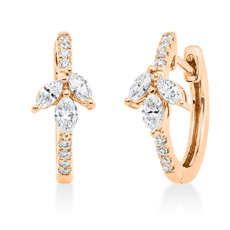 Creolen 18 kt RG, 6 Nav. 0,35 ct, TW-vsi, 16 Brill. 0,10 ct, TW-si