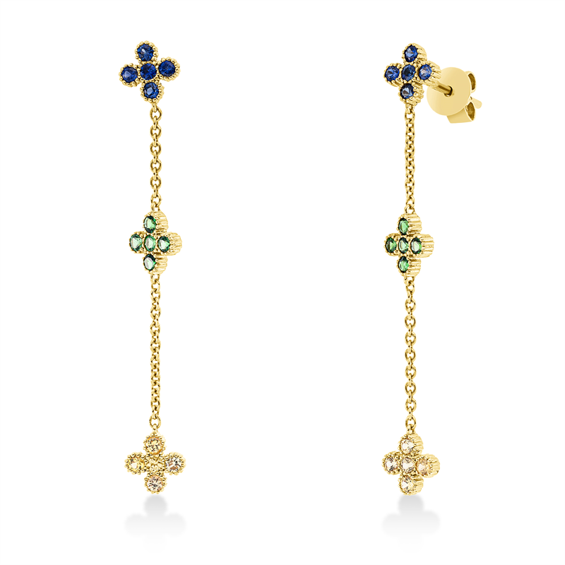 Ohrschmuck 18 kt GG, 30 Saphire 0,69 ct multicolor