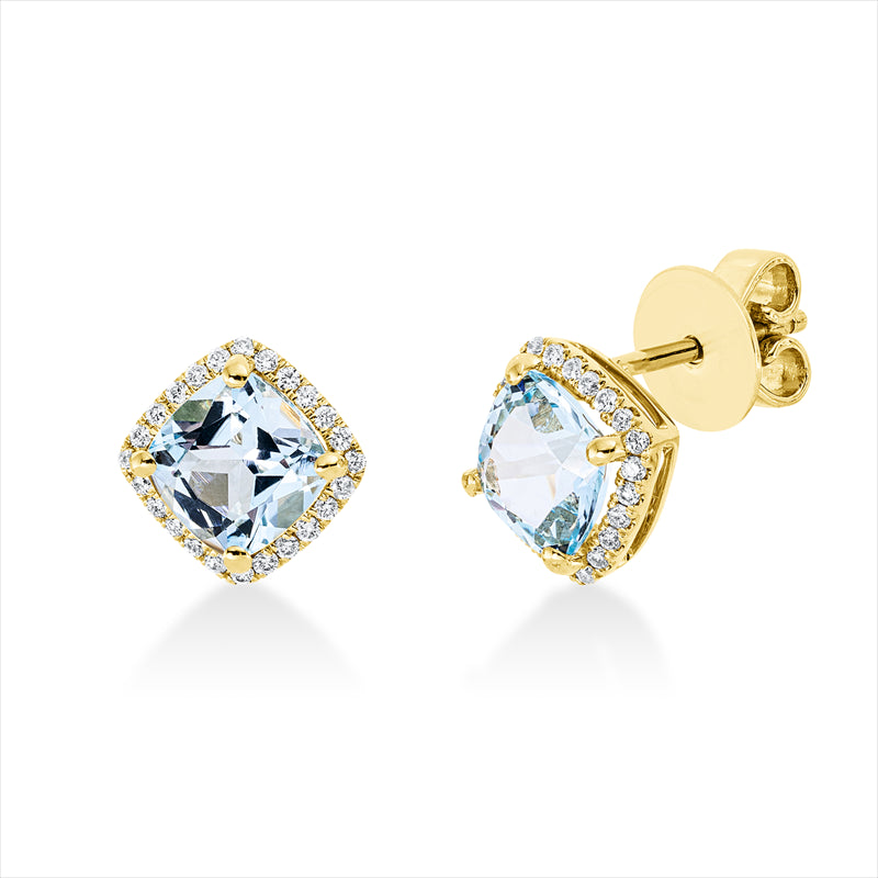 Ohrstecker 18 kt GG, 48 Brill. 0,21 ct, TW-si, 2 Topase 2,70 ct sky blue