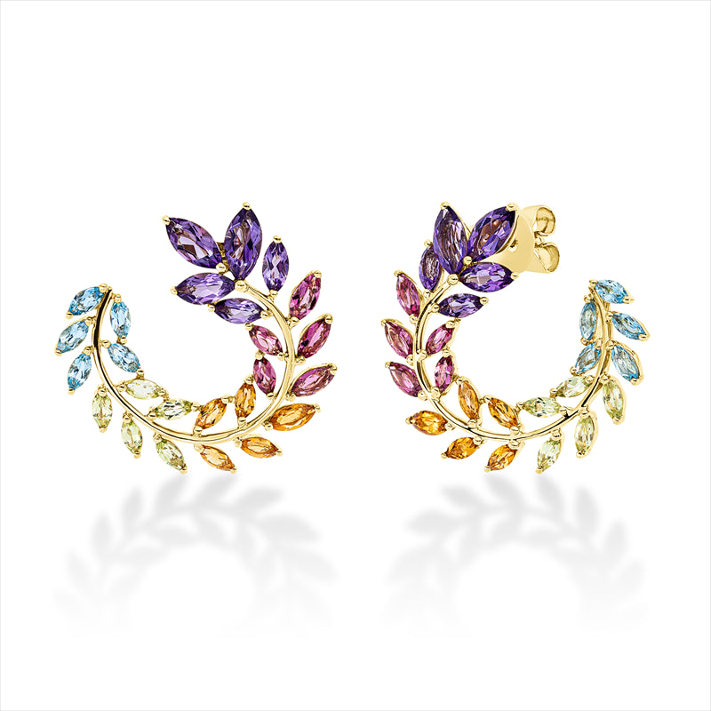 Ohrstecker 18 kt GG, 50 Farbsteine 5,70 ct multicolor