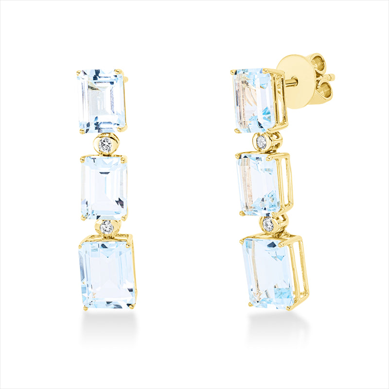 Ohrschmuck 18 kt GG, 4 Brill. 0,09 ct, TW-si, 6 Topase 8,60 ct sky blue