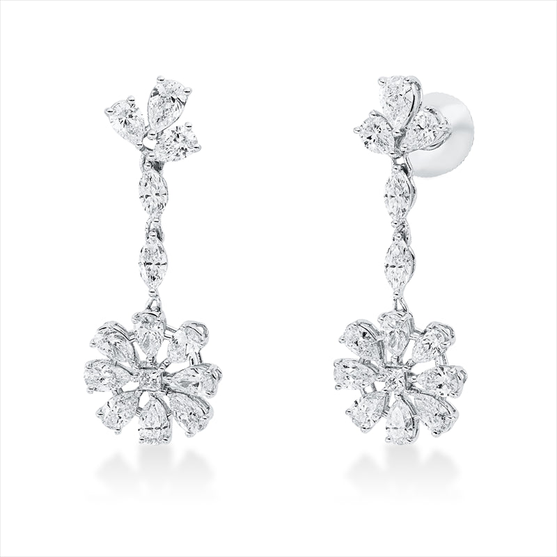 Ohrschmuck 18 kt WG, 2 Princ. 0,10 ct, I-vsi, 4 Nav. 0,41 ct, I-vsi, 22 Tropfen 2,73 ct, I-vsi