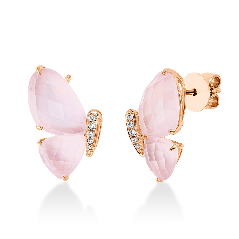 Ohrstecker 18 kt RG, 10 Brill. 0,07 ct, TW-si, 2 Quarz 5,60 ct rosa, 2 Quarz 2,50 ct rosa