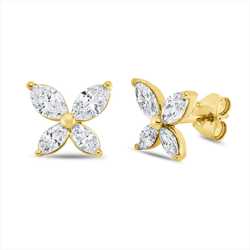 Ohrstecker 18 kt GG, 4 Nav. 0,80 ct, TW-si, 4 Nav. 0,40 ct, TW-si