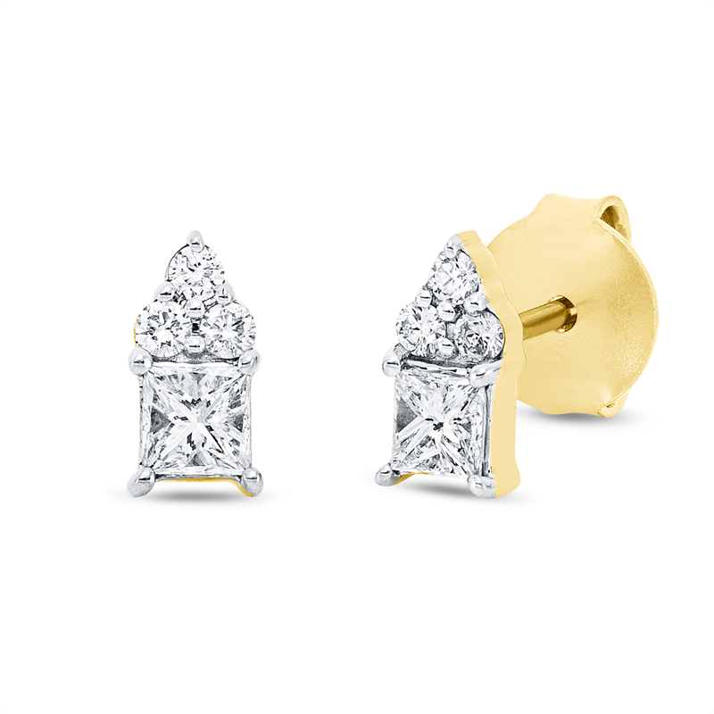 Ohrstecker 18 kt GG, Fassung rhodiniert, 2 Princ. 0,28 ct, TW-si, 6 Brill. 0,09 ct, TW-si