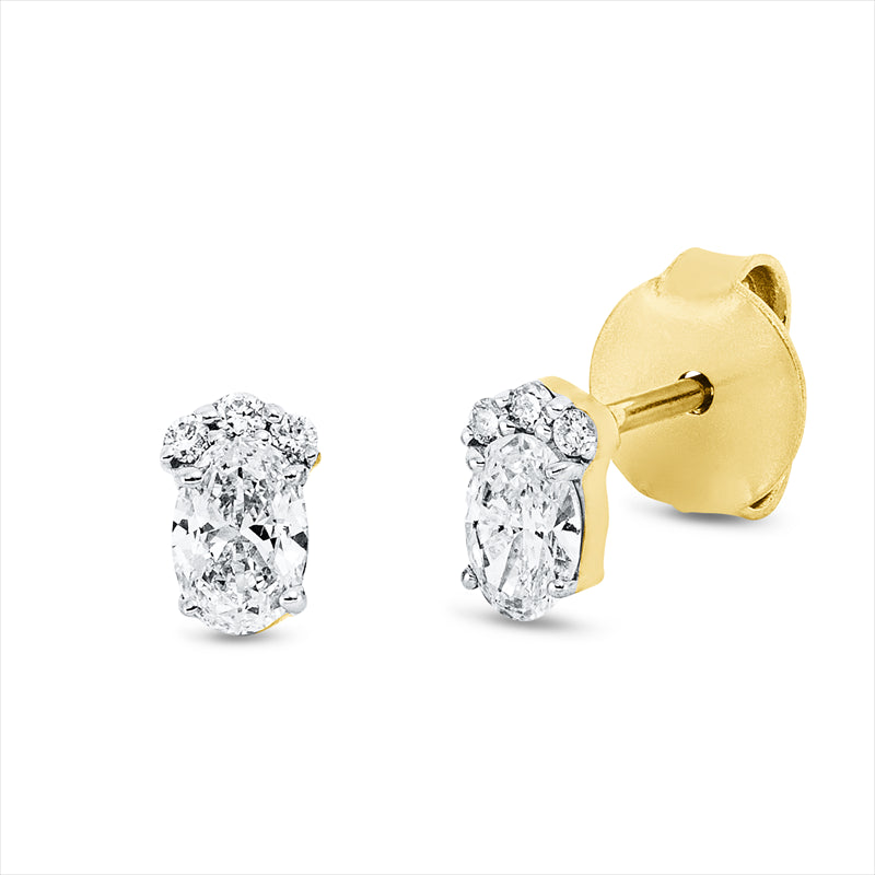Ohrstecker 18 kt GG, Fassung rhodiniert, 2 Oval 0,33 ct, TW-si, 6 Brill. 0,04 ct, TW-si