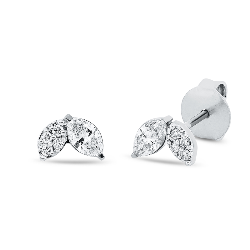 Ohrstecker 18 kt WG, 2 Nav. 0,28 ct, TW-si, 8 Brill. 0,06 ct, TW-si