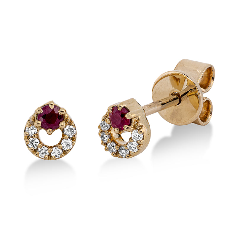 Ohrstecker 18 kt GG, 12 Brill. 0,04 ct, TW-si, 2 Rubine 0,08 ct rot