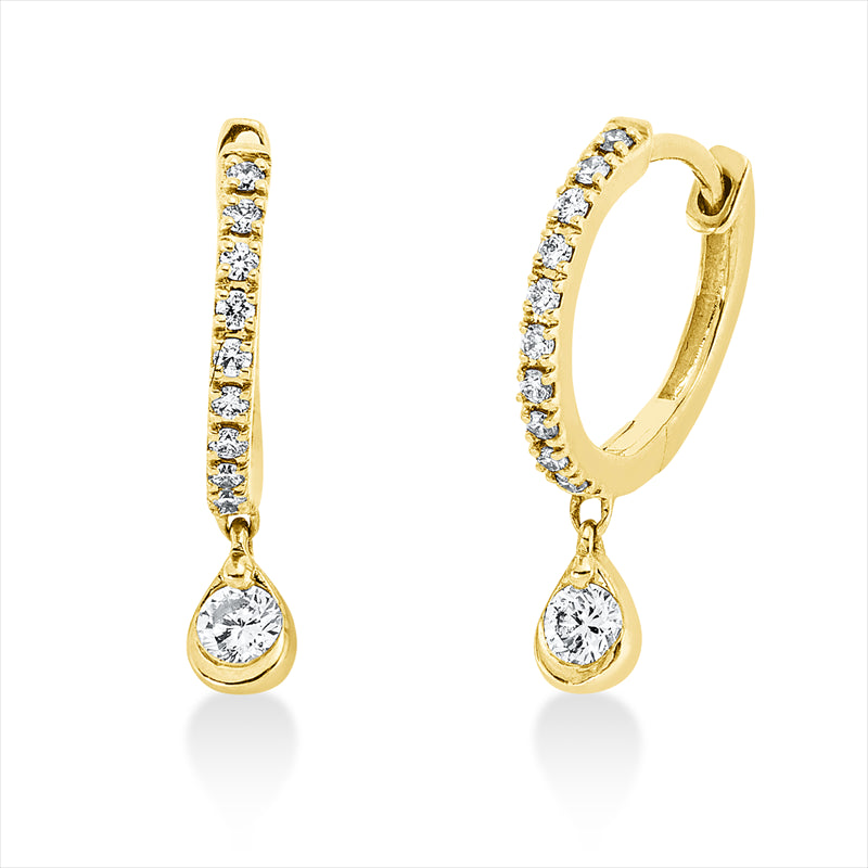 Creolen 18 kt GG, 2 Brill. 0,10 ct, TW-si, 20 Brill. 0,09 ct, TW-si