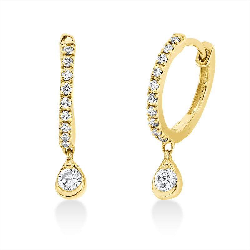 Creolen 18 kt GG, 2 Brill. 0,10 ct, TW-si, 20 Brill. 0,09 ct, TW-si