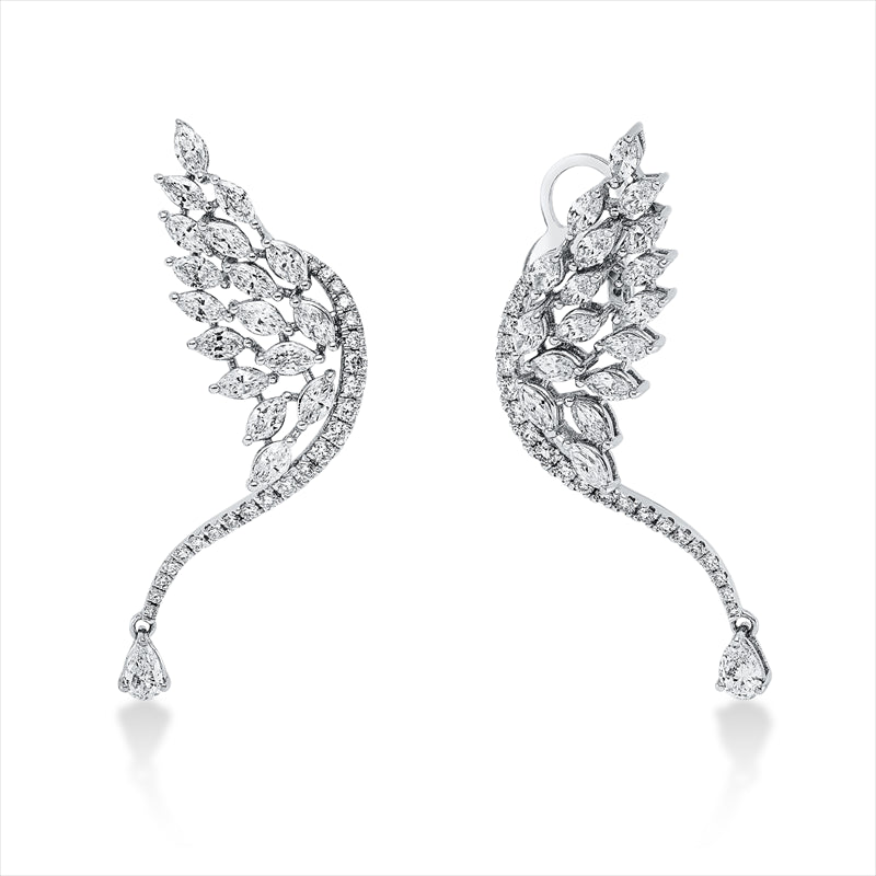 Ohrstecker 18 kt WG, 34 Nav. 1,53 ct, TW-vsi, 2 Tropfen 0,24 ct, TW-vsi, 46 Brill. 0,35 ct, TW-si