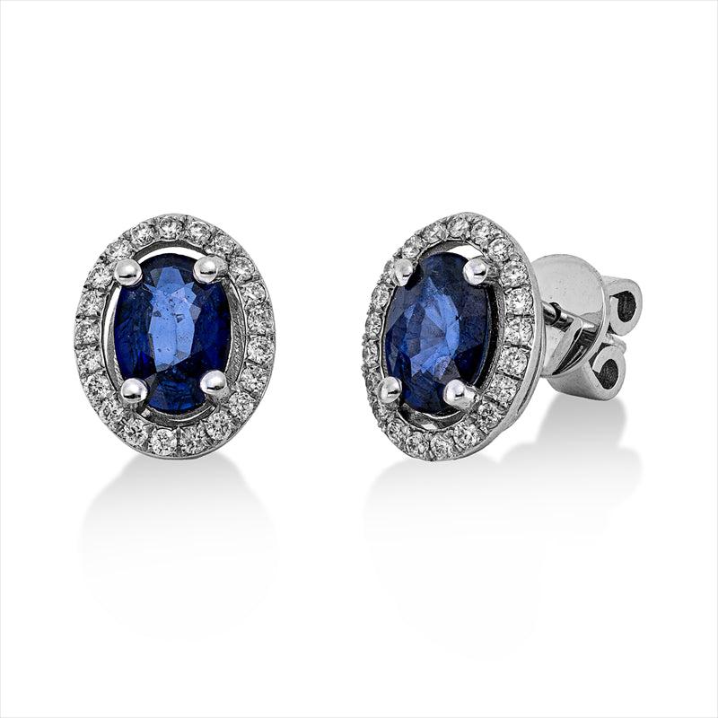 Ohrstecker 18 kt WG, 42 Brill. 0,25 ct, F-si, 2 Saphire 1,42 ct blau