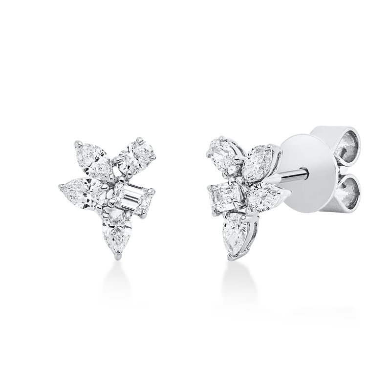 Ohrstecker 18 kt WG, 2 Oval 0,09 ct,2 Nav. 0,10 ct, 4 Tropfen 0,20 ct,2 Sm.schliff 0,12 ct, TW-si