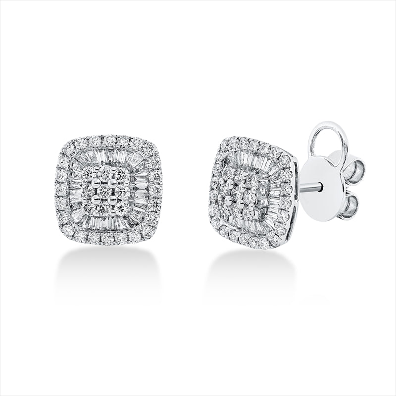 Ohrstecker 18 kt WG, 50 Trap. 0,36 ct, TW-si, 66 Brill. 0,59 ct, TW-si