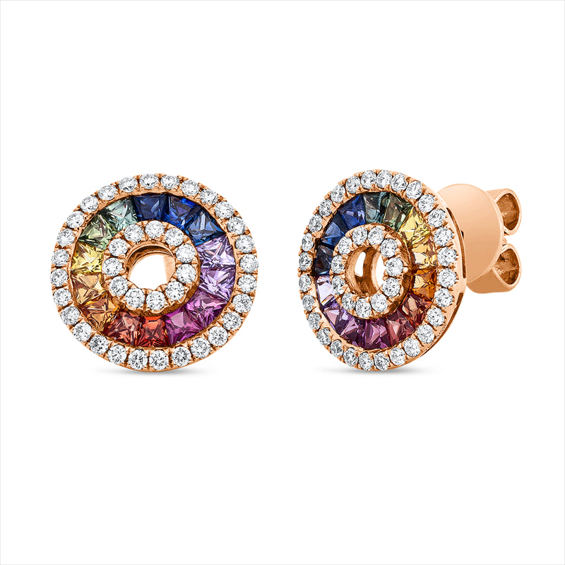 Ohrschmuck 18 kt RG, 78 Brill. 0,40 ct, TW-si, 28 Saphire 1,25 ct fancy