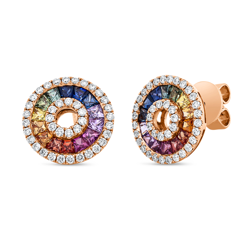 Ohrschmuck 18 kt RG, 78 Brill. 0,40 ct, TW-si, 28 Saphire 1,25 ct fancy