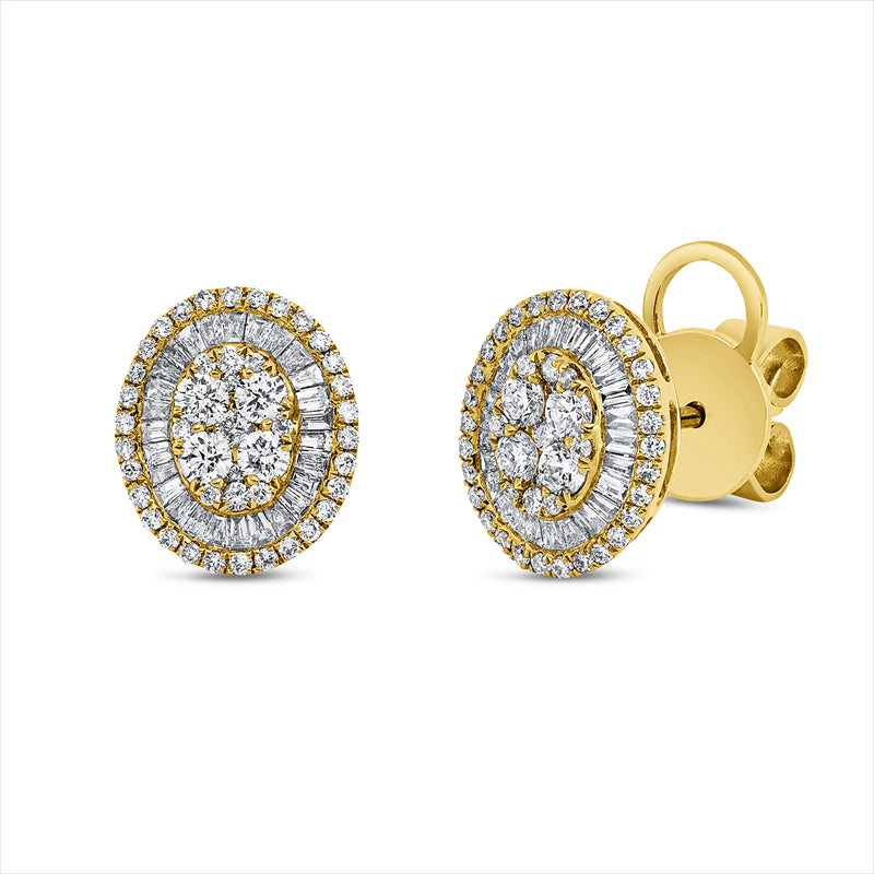 Ohrstecker 18 kt GG, 53 Trap. 0,31 ct, TW-pi, 90 Brill. 0,48 ct, TW-pi