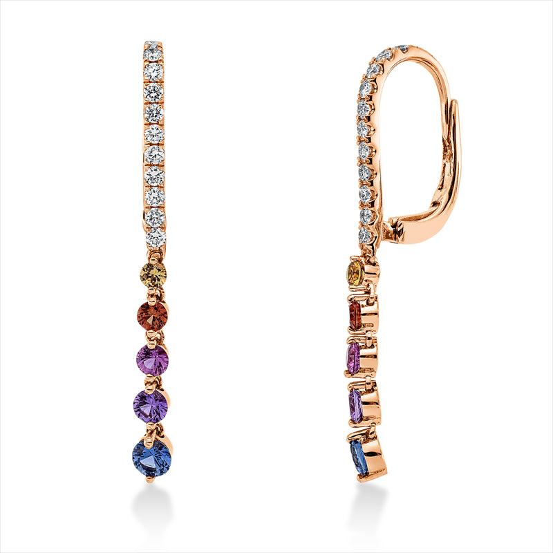 Ohrschmuck 18 kt RG, 22 Brill. 0,32 ct, TW-si, 10 Saphire 0,84 ct multicolor