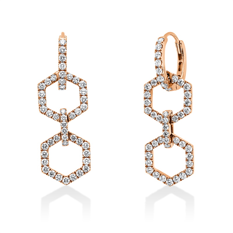 Ohrschmuck 18 kt RG, 94 Brill. 2,10 ct, TW-vsi