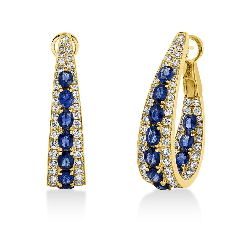 Creolen 18 kt GG, 134 Brill. 2,87 ct, TW-vsi/si, 22 Saphire 6,20 ct blau