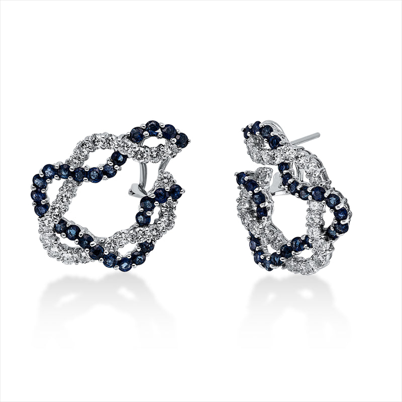 Creolen 18 kt WG, 46 Brill. 1,75 ct, TW-vsi/si, 50 Saphire 2,73 ct blau