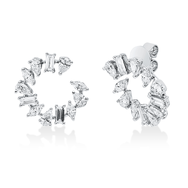 Ohrstecker 18 kt WG, 8 Nav. 0,60 ct, TW-vsi, 6 Bag. 0,61 ct, TW-vsi, 10 Tropfen 0,97 ct, TW-vsi
