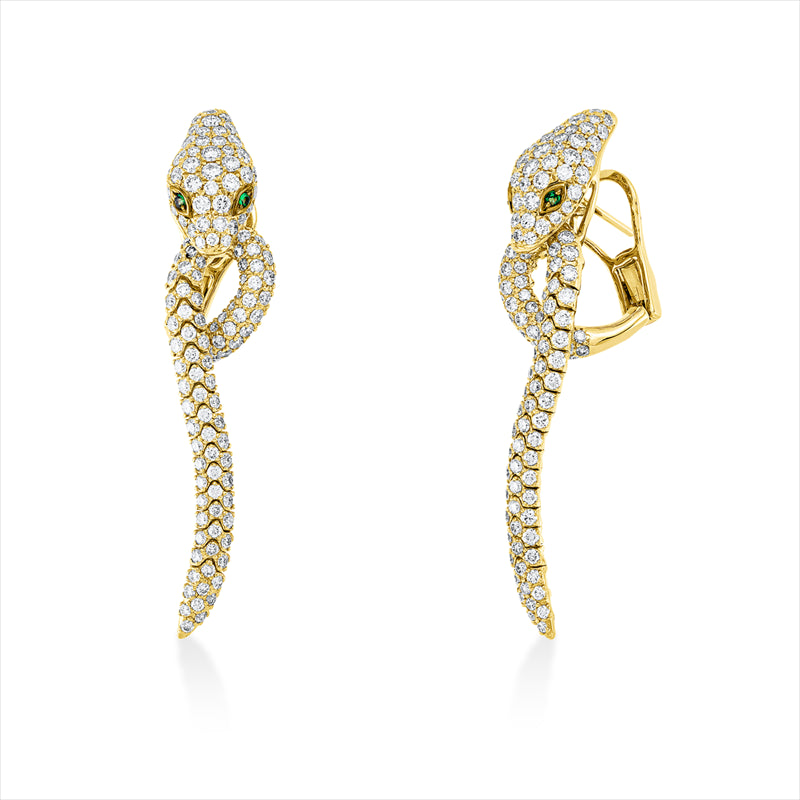 Ohrschmuck 18 kt GG, Fassung schwarz rhodiniert, 278 Brill. 4,18 ct, TW-vsi, 4 Tsavorith 0,05 ct grün