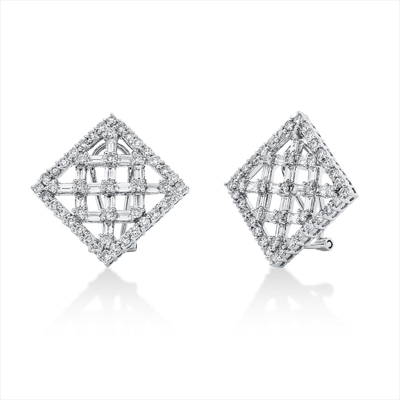 Ohrstecker 18 kt WG, 32 Bag. 1,24 ct, TW-vsi, 90 Brill. 1,64 ct, TW-vsi