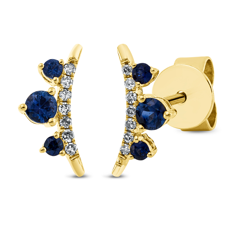 Ohrstecker 18 kt GG, 14 Dia. 0,04 ct, W-si, 2 Saphire 0,13 ct blau, 4 Saphire 0,07 ct blau