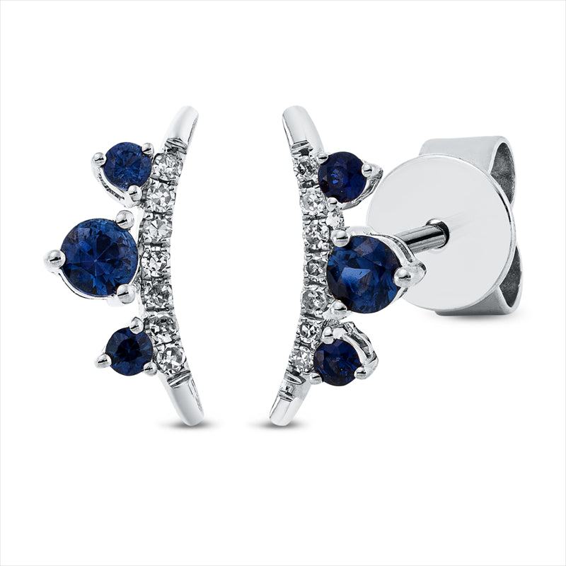 Ohrstecker 18 kt WG, 14 Dia. 0,04 ct, W-si, 2 Saphire 0,15 ct blau, 4 Saphire 0,07 ct blau