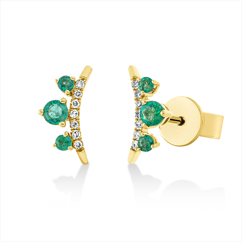 Ohrstecker 18 kt GG, 14 Dia. 0,04 ct, W-si, 2 Smaragde 0,13 ct grün, 4 Smaragde 0,07 ct grün