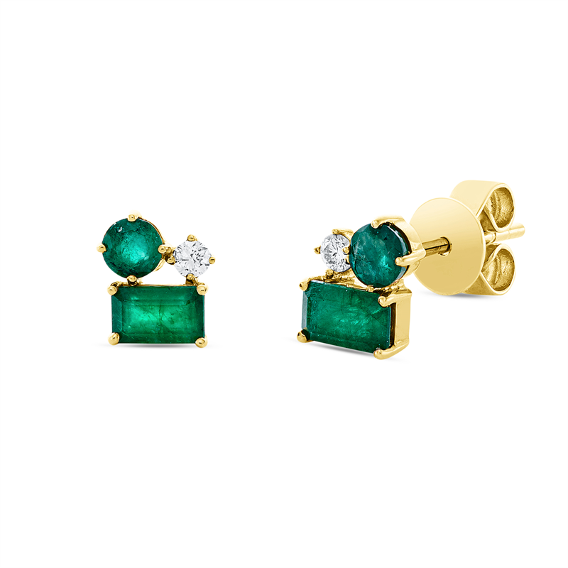Ohrstecker 18 kt GG, 2 Brill. 0,06 ct, TW-pi, 2 Smaragde 0,62 ct grün, 2 Smaragde 0,31 ct grün