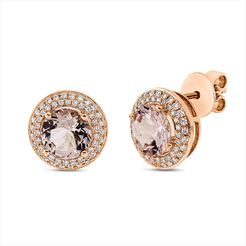 Ohrstecker 18 kt RG, 104 Brill. 0,39 ct, TW-si, 2 Morganit 2,40 ct rosa