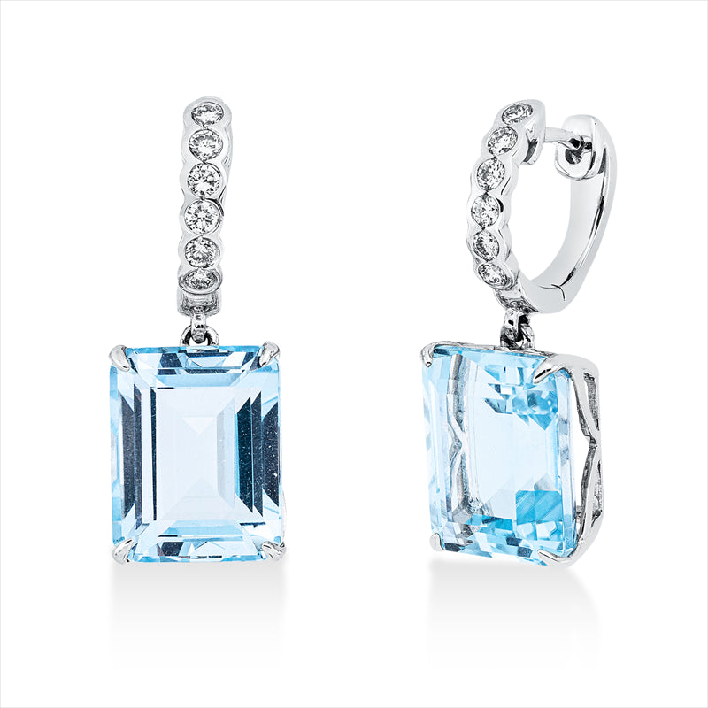 Ohrschmuck 18 kt WG, 12 Brill. 0,33 ct, TW-si, 2 Topase 12,90 ct sky blue