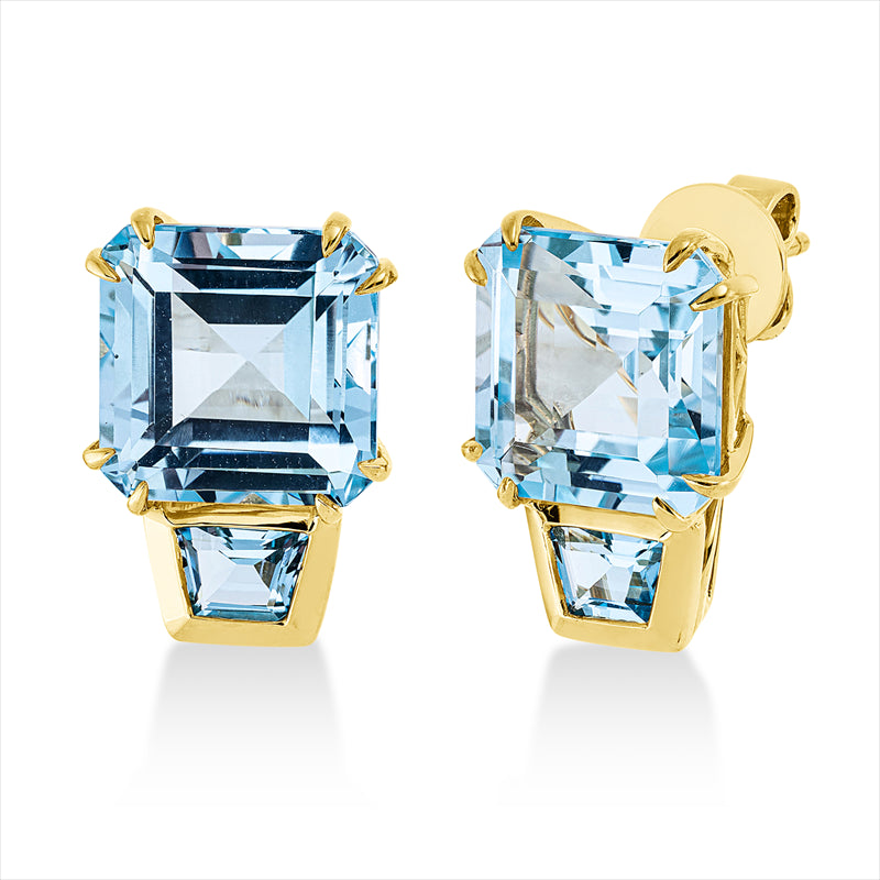 Ohrstecker 18 kt GG, 2 Topase 13,30 ct sky blue, 2 Topase 0,90 ct sky blue