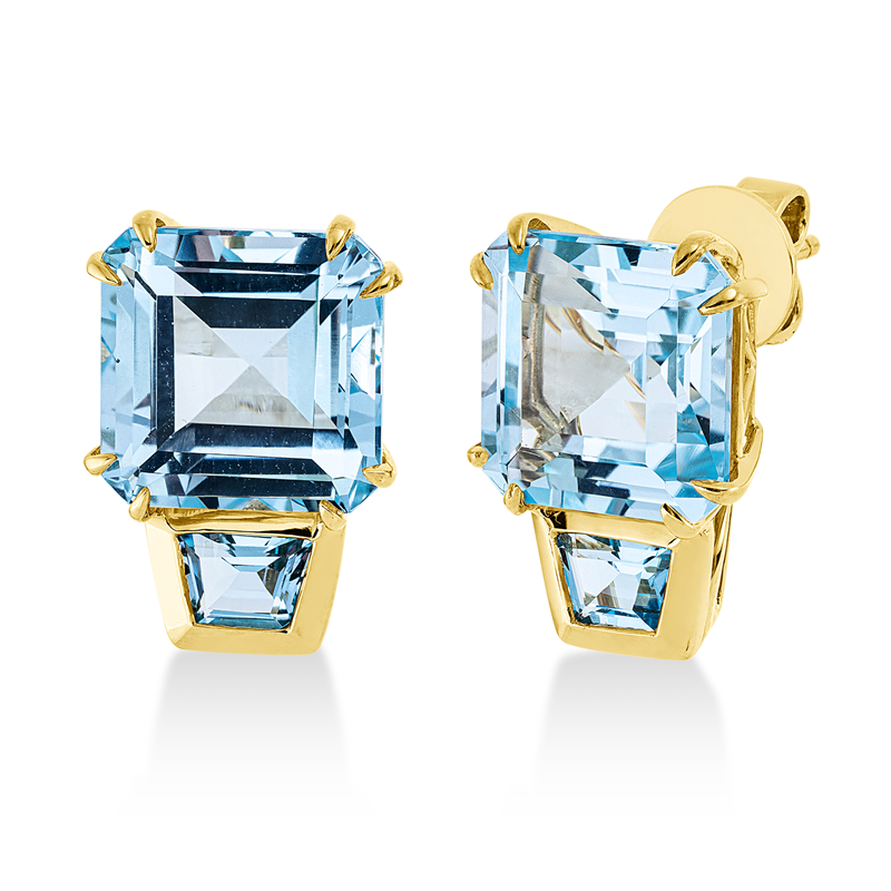 Ohrstecker 18 kt GG, 2 Topase 13,30 ct blau, 2 Topase 0,90 ct blau
