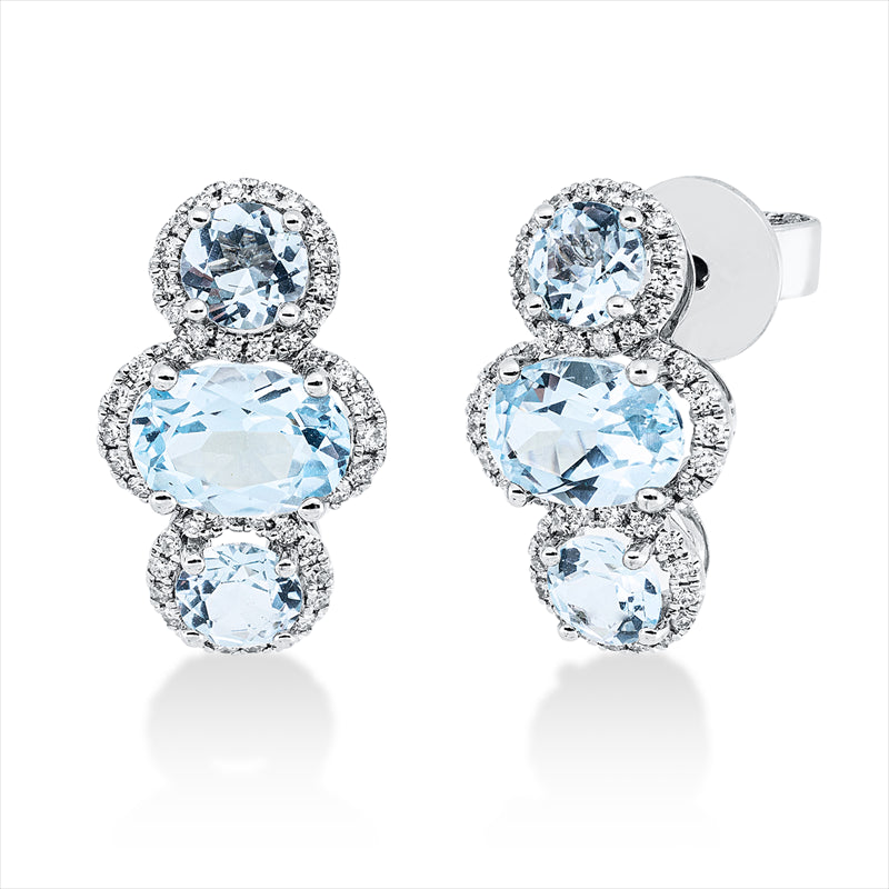 Ohrschmuck 18 kt WG, 92 Brill. 0,33 ct, TW-si, 2 Topase 1,90 ct sky blue, 4 Topase 1,30 ct sky blue